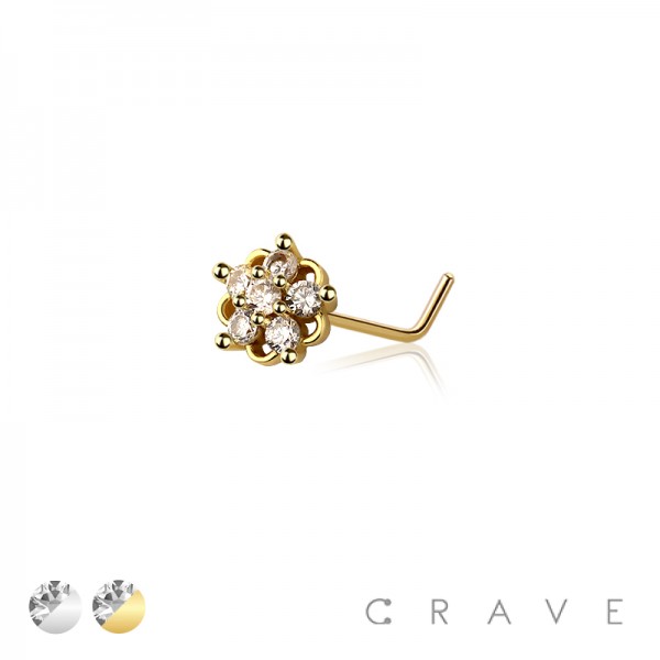 MULTI CZ FLOWER 316L SURGICAL STEEL L-SHAPE NOSE RING